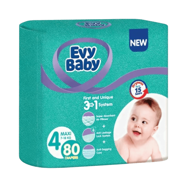 Evy Baby Diapers Maxi Giant Size 4, 80 Pieces