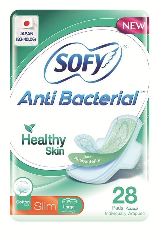 Sofy Slim Anti-Bacterial Pads with Wings Large 29cm , 28 Pieces