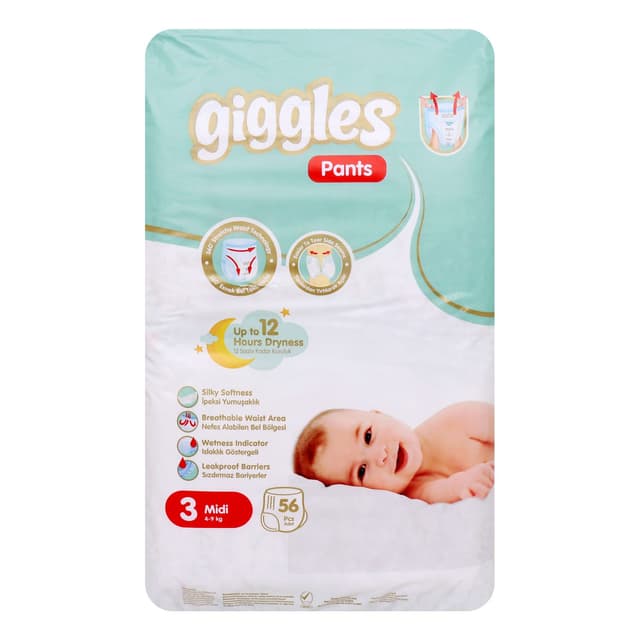 Giggles Diaper Pants Midi Size 3, 56 Pcs