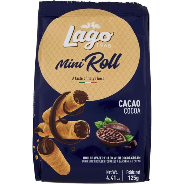 Lago Mini Roll Cocoa Wafers, 125g