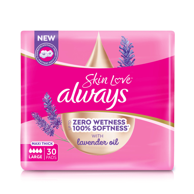 أولويز سكين لوف ماكسي ثيك فوط حتى صفر رطوبة 100% نعومة, 30 Pads with Lavender Oil
