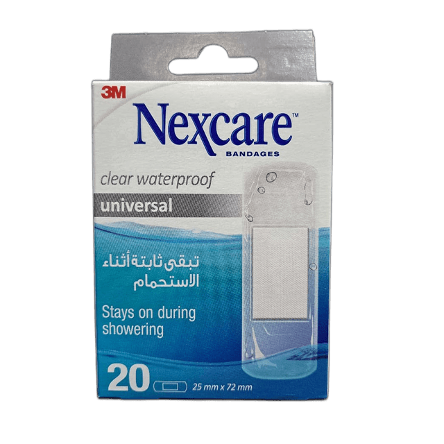 Nexcare Waterproof Clear Plasters (25x72mm), 20 Pieces