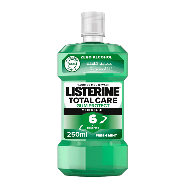 ليسترين Total Care Gum Protect 6 Benefit Fluoride Daily Mouthwash Mildertaste Fresh Mint, 250ml