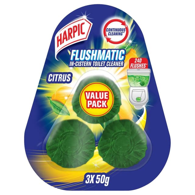 Harpic Citrus Scent In-Cistern Toilet Cleaner, 3x50g