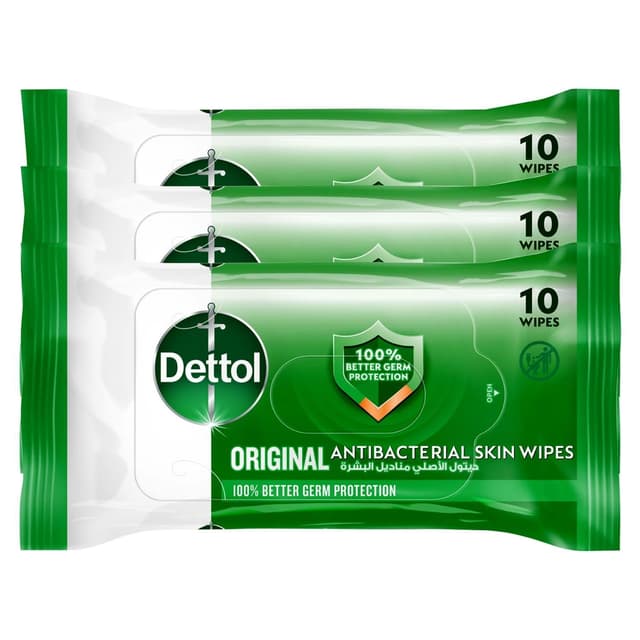 Dettol Original Antibacterial Skin and Surface Wipes, 3x10 Wipes