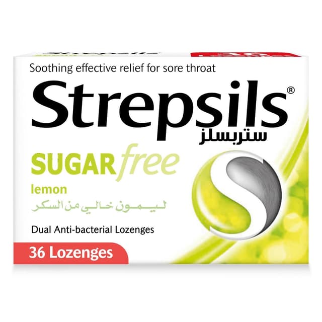 Strepsils Lemon Sugar Free Soothing Effective Relief Lozenges for Sore Throats, 36 Lozenges