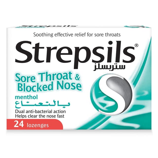 Strepsils Menthol Soothing Effective Relief Lozenges for Sore Throats & Blocked Nose, 24 Lozenges
