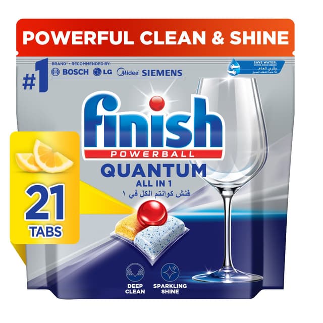 Finish Lemon Sparkle Scent Quantum Dishwasher Tablets, 21 Tablets