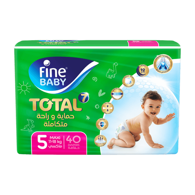 Fine Baby Total 7 Diapers, Size 5, Maxi, 11-18kg, 40 Pieces