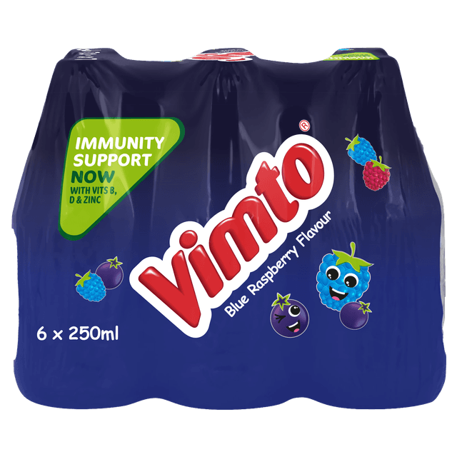 Vimto Blue Raspberry Flavored Drink with Immunity Support, 6x250ml