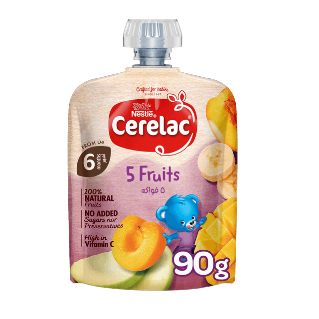 Cerelac Fruits Puree 5 Fruits Pouch , 90g
