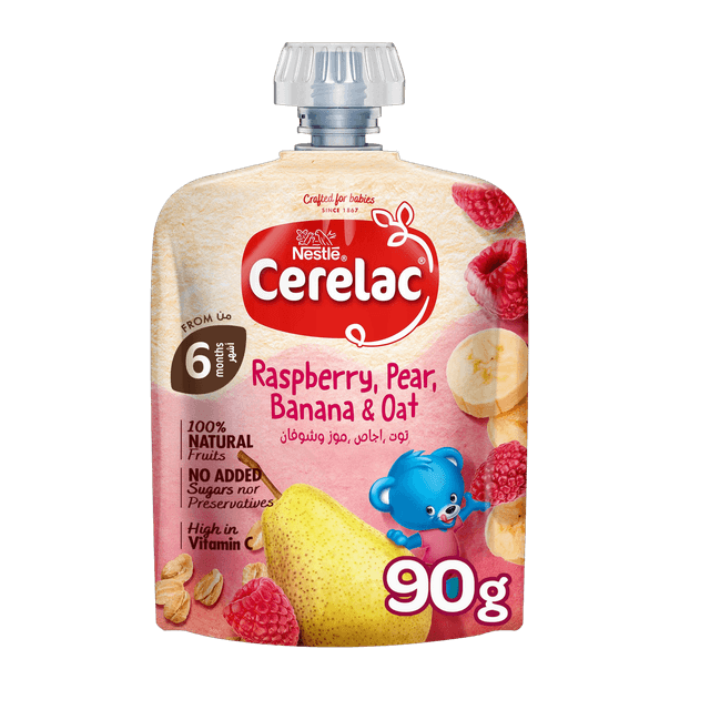 Cerelac Raspberry,Pear,Banana & Oats Puree 6+ Months 90g