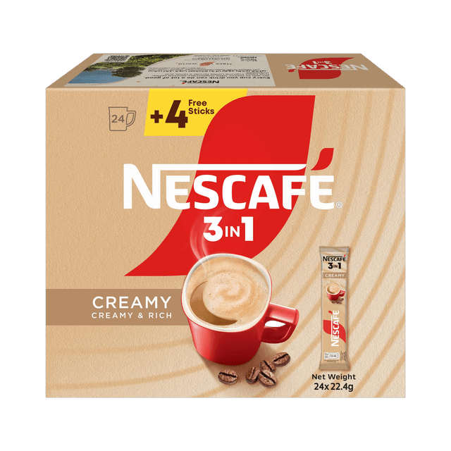 Nescafe 3in1 Creamy & Rich Latte Instant Coffee Sticks Box, 20+4x22.4g