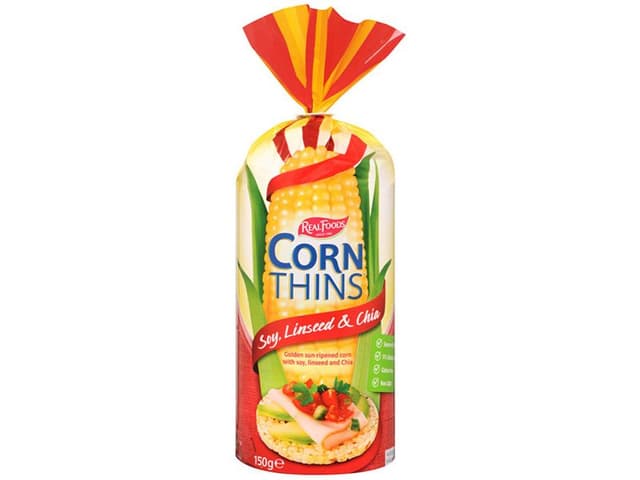 Real Foods Soy, Linseed & Chia Corn Thins, 150g