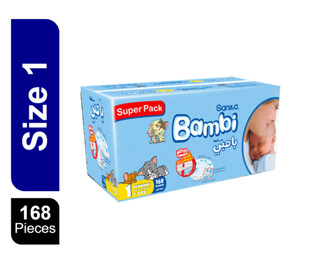 Bambi Super Pack Size 1 New Born Diapers 168 pcs