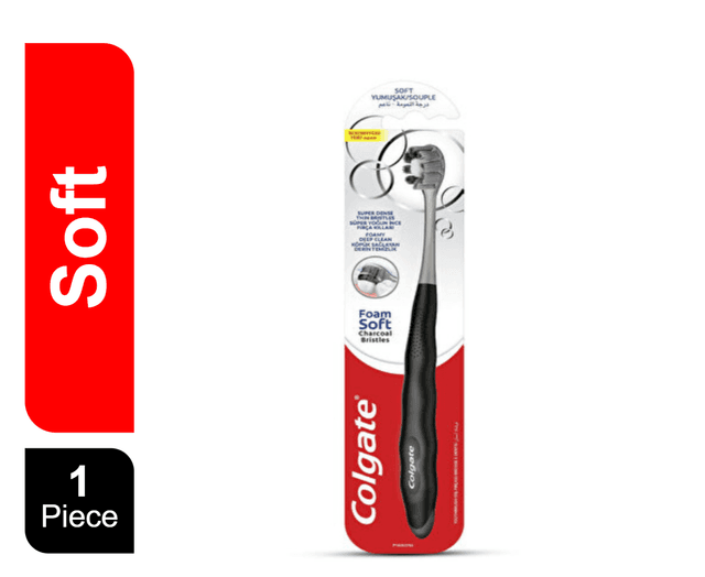Colgate FoamSoft Charcoal Super Dense Thin Soft Bristle Toothbrush Assorted Colours - 1pk