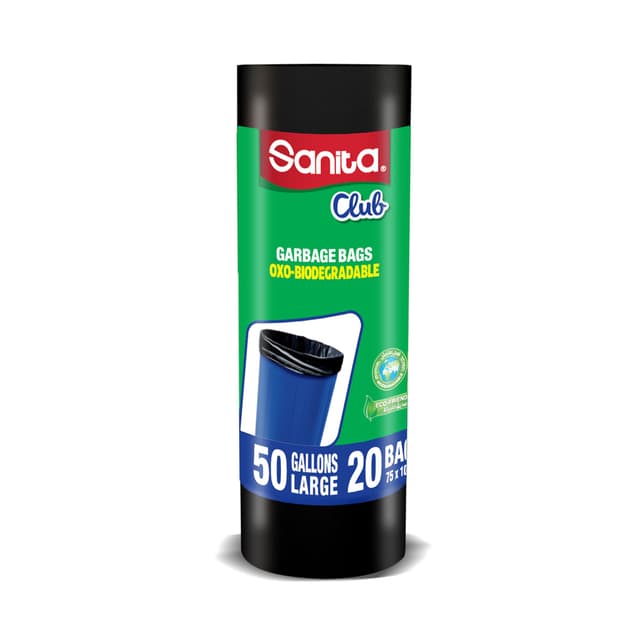 Sanita Club Biodegradable Garbage Bags, 50 Gallons, 20 Bags