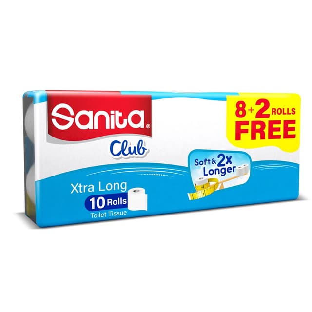 Sanita Club 2 Ply Toilet Tissues, 360 Sheets, 10 Rolls