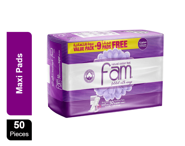 Fam Sanitary Pads Maxi Folded With Wings Super (41 + 9 Free) 50 Pads