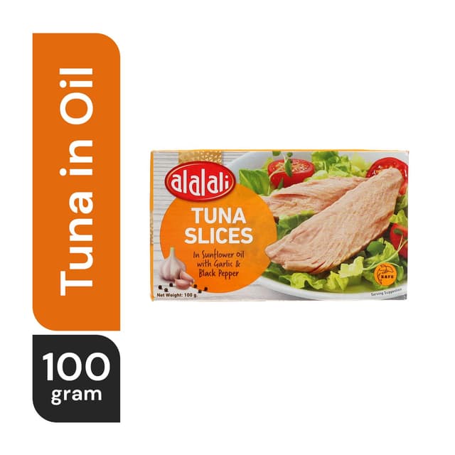 الألالي تونة مقطعة بالثوم والفلفل في زيت عباد الشمس, 100g