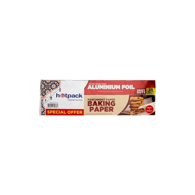 Hotpack Aluminum Foil (30cmx25sqft) with Baking Paper (30cmx75sq), 1 Piece