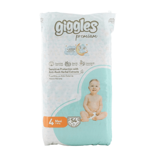 Giggles Premium Maxi Baby Diapers Jumbo Pack, Size 4, 7-14kg, 54 Pieces