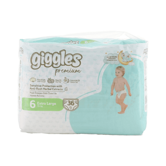 Giggles Premium Extra Large Baby Diapers Jumbo Pack, Size 6, 15+ kg, 36 Pieces