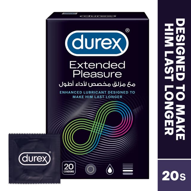 Durex Extended Pleasure Condoms for Men with Enhanced Lubricant, Pack of 20