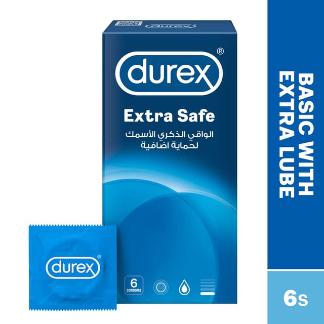 Durex Extra Safe Extra Lubed Condoms for Men, Pack of 6