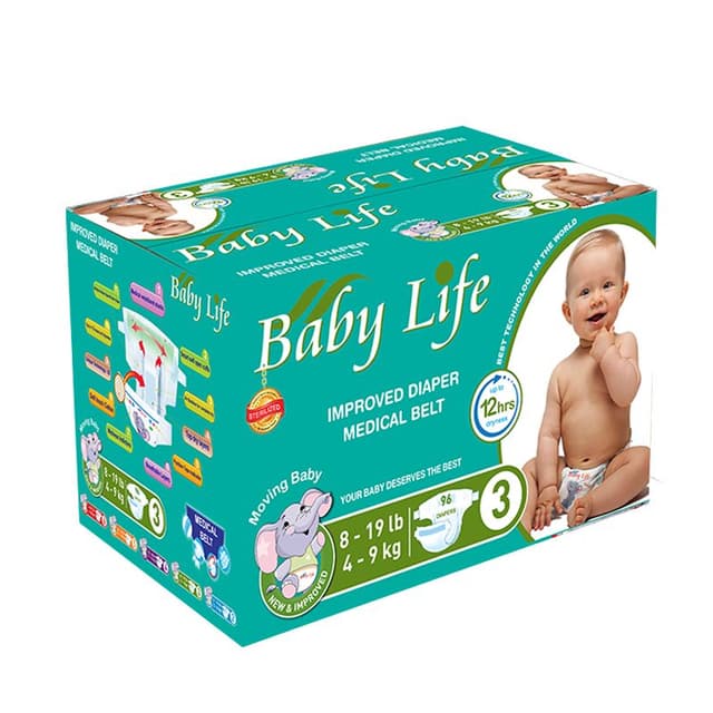 Baby Life Baby Diapers Mega Box No.3, 4 To 9kg, 96 Diapers