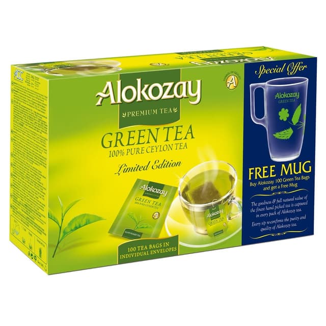 Alokozay Tea Bag Green, 100s+Mug