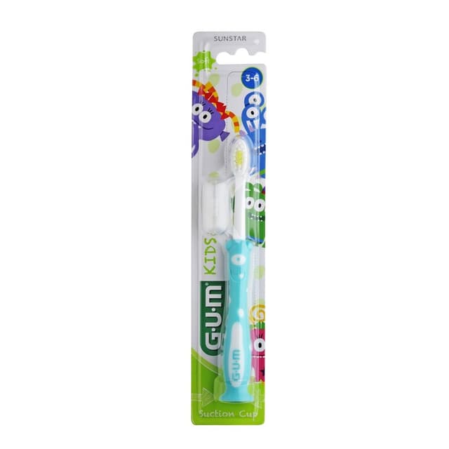 GUM Purple & White Soft Toothbrush with Suction Cup for Kids (3-6 Years), 1 Piece