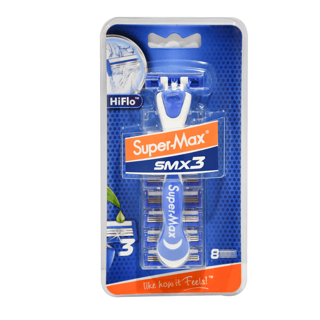 SUPERMAX RAZOR SMX3 HIFLO AT625 1 HANDLE + 8 CARTRIDGES