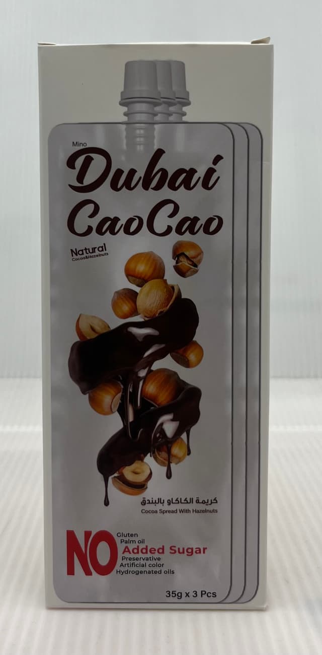 `MINO DUBAI CAO CAO COCOA SPREAD WITH HAZELNUT 35GX3