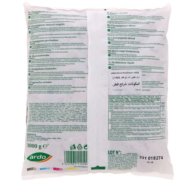Ardo Sliced Mushrooms 1 Kg
