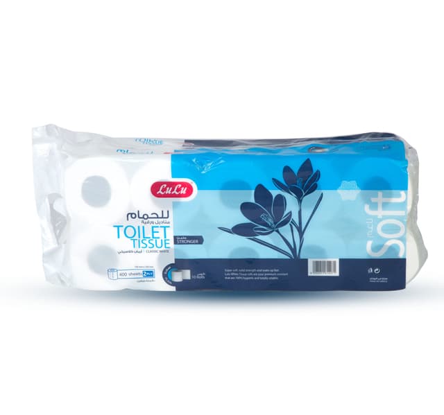 Lulu Classic White Plain Toilet Tissue Roll 2ply 400 Sheets 10 Rolls