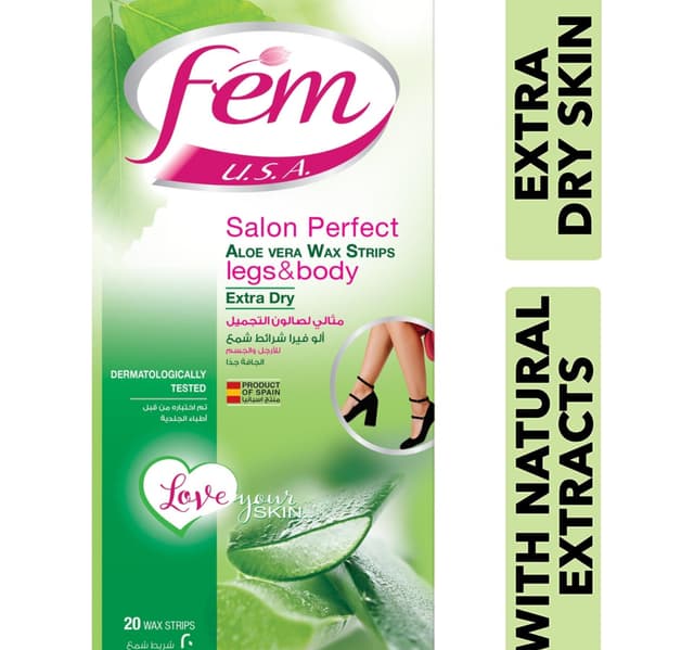 Fem Usa Legs Body Wax Strips Extra Dry Enriched With Aloe Vera 20pcs