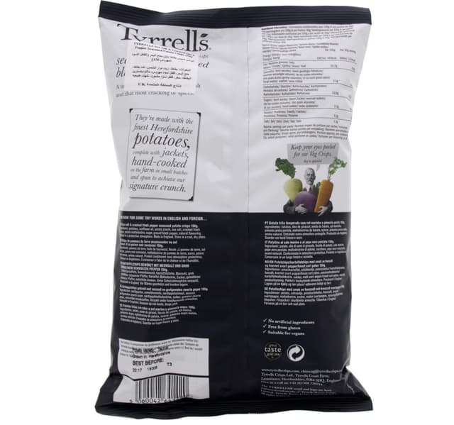 Tyrrells Seasalt Black Pepper Hand Cooked English Crisps 150 G