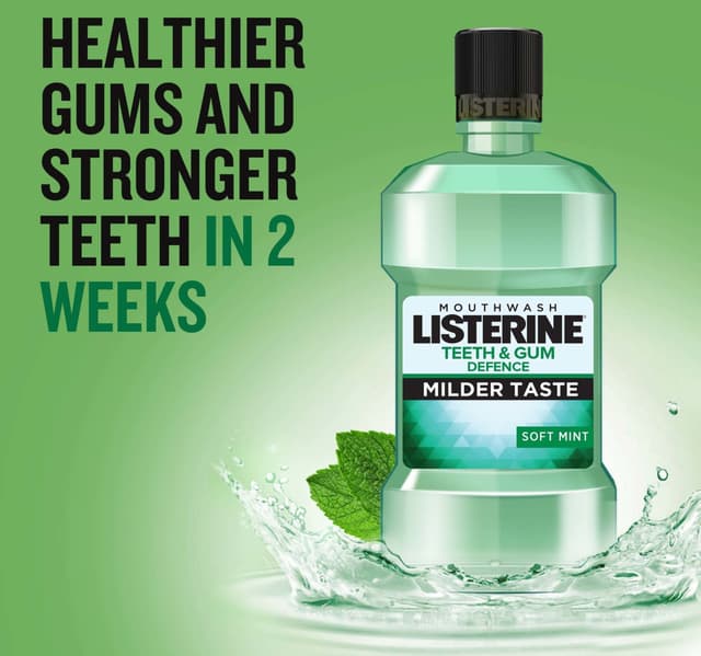 Listerine Mouthwash Teeth Gum Defence Milder Taste Soft Mint 500 Ml