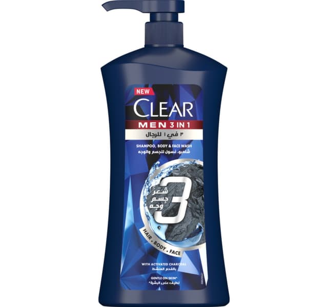 Clear Men 3in1 Charcoal Shampoo Body Face Wash 900 Ml