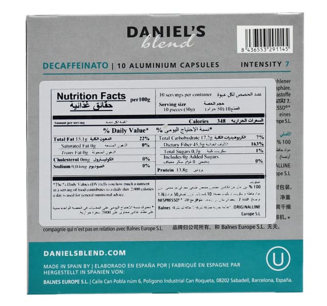 Daniels Blend Decaffeinato Coffee Capsules 10pcs 50 G