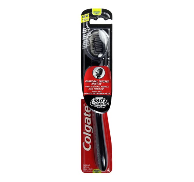 Colgate 360 Charcoal Black Medium Toothbrush Assorted Colour 1 Pc