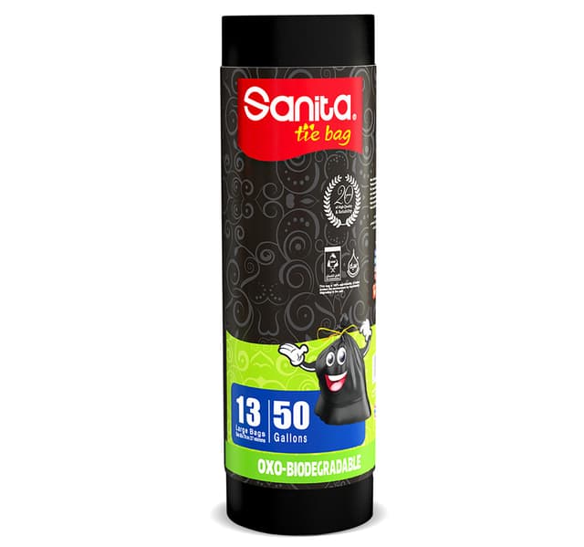 Sanita Tie Oxobiodegradable Garbage Bags Large 50 Gallons 13 Pcs