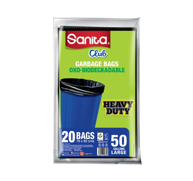 Sanita Club Garbage Bags Oxobiodegradable Large 50 Gallons Size 76 95cms