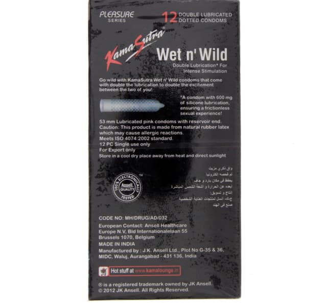 Kamasutra Wet N Wild Double Lubricated Dotted Condoms 12 Pcs