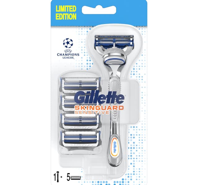 Gillette Skinguard Sensitive Men's Razor Handle + 5 Razor Blades Refills