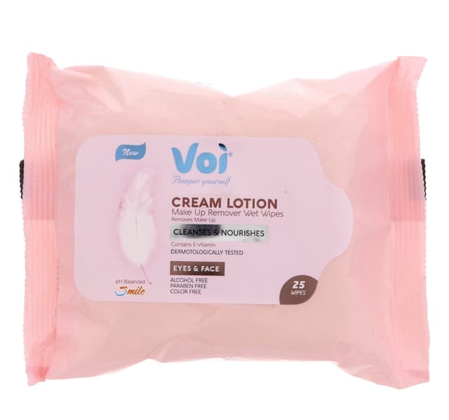 Voi Cream Lotion Make Up Remover Wet Wipes 25 Pcs