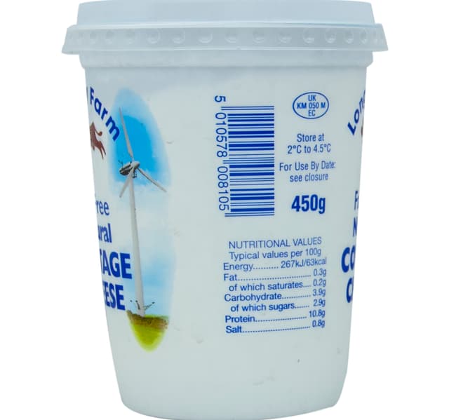 Longley Farm Natural Cottage Cheese Fat Free 450 G