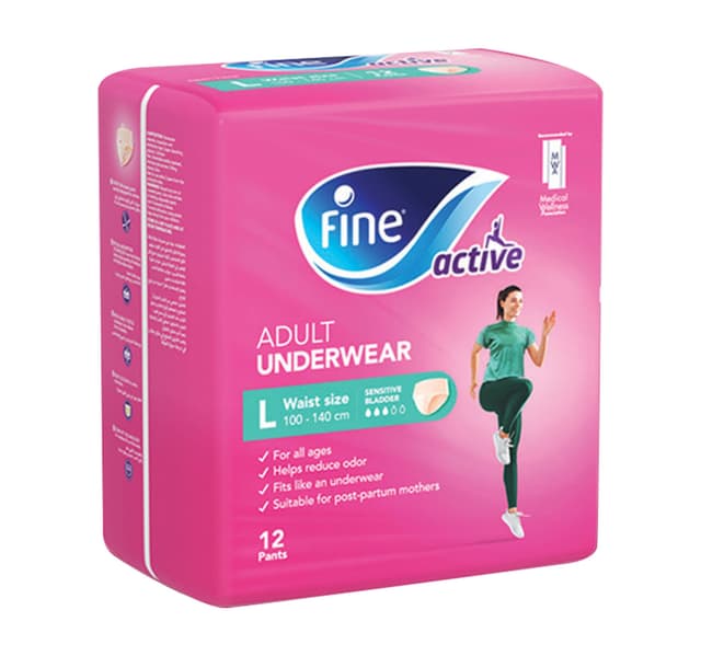 Fine Active Adult Underwear For Women Size Large Waste Size 100140cm 12 Pcs