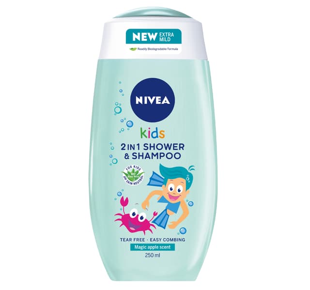 Nivea 2in1 Kids Shower Shampoo With Bio Aloe Vera Apple Scent 250 Ml